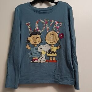 Peanuts Long-Sleeve LOVE Graphic Tee - Blue with Multicolor Print